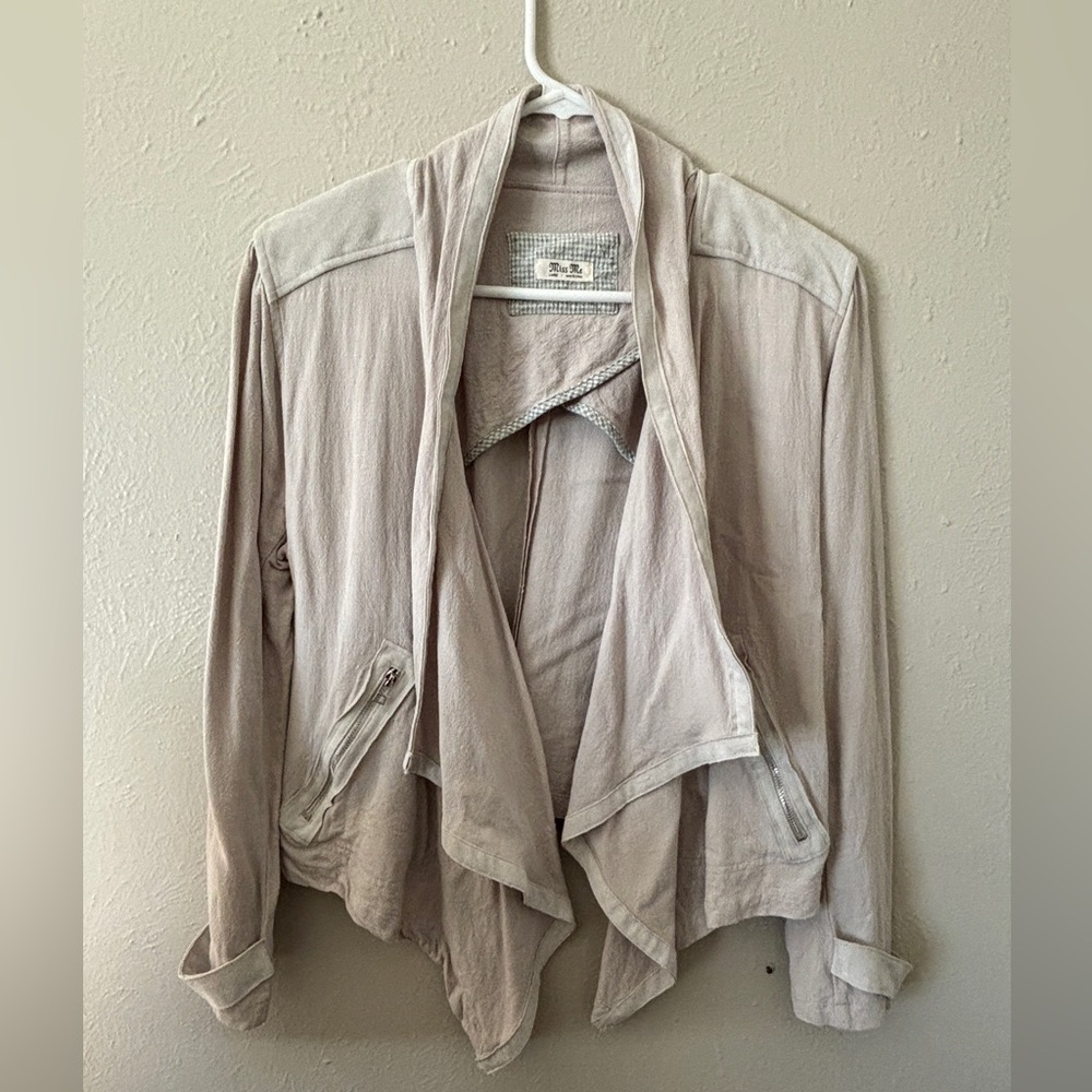 Miss Me cream linen jacket with faux suede elbow patches